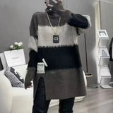 Vintage Striped Spliced Sweaters 2023 Autumn Winter Casual Turtleneck Female Clothing Korean Split Patch Designs Jumpers-Outfit