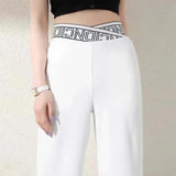Fongt Silk Wide Leg Pants Women Summer New High Waist Hanging Feeling Loose Waist Straight Barrel Loose White Drag Long Pants