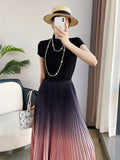 Gradient Pleated Long Skirt-Outfit