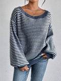 Fongt Temperament Collar Spring And Autumn Knitted Sweater Classic Stripe Bump Color Cover Casual Top