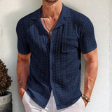 Fongt Men's New Summer Short Sleeve Cuban Collar Knit POLO Shirt Casual Cardigan