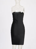 Spring 2025 New Sexy Hot Boa Feng Shui Drill Splicing Design High-Waisted And Hip-Bossed Dress Dress