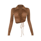 Fongt Autumn 2024 New Temperament Hottie Lace Long Sleeve Strap Sexy Top