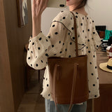 Autumn Blouses Women Fashion Chic Chiffon Round Collar Polka Dot Shirts Elegant Female Shirt