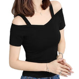 Fongt Summer Korean Version Of Off-Shoulder Short-Sleeve T-Shirt Women's Off-Shoulder Sexy Slim Student