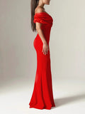 Sexy One-Word Shoulder Dress Woman 2025 Spring New Fashion Open Fork And Body