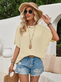 Fongt Summer New Women's Hot Selling Loose Round Collar Solid Color Back Lace Short-Sleeved Top Women-Outfit