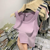 Girls Tight Anti-Smooth Threaded Vest Women's Spring And Summer Suit Slim Top Ins Tide-Outfit