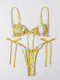 Ethnic Floral Lace Up Bikini Set-Outfit