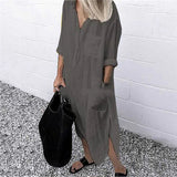 Women Long Shirt Dress Spring Summer Long Sleeve Loose White Dresses Casual Lapel Button Side Split Dresses Female Vestidos