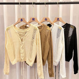 Girls Hollow Straps In Long-Sleeved Cardigan Women Autumn New Korean Version Of The Micro-Permeable Sunscreen Cover Shirt