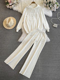 Fongt Suit Women's Korean Version Of Loose Knitted Hoodie Two Sets Of Leisure High-Rise Thin Straight Broad Leg Pants
