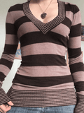 V Neck Striped Knit Top-Outfit