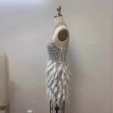 High-Dant Shiny Shiny Feather Dress With Empty Hanging Neck Dress Light And Hot Party Dinner