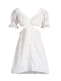 Fongt Spring Fashion New Sexy Hot Girl Collar Bubble Cuffed Embroidery Short Dress