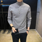 Autumn Winter Men Sweaters Knitted Solid Casual Pullovers High Turn Down Collar Soft Slim Fit Knitwear Basic Tops