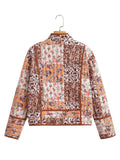 Fongt New Women's Fashion Print Loose Casual Cardigan Short Cotton Coat C91685