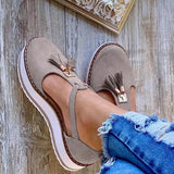 New Women Summer Sandals Fashion Buckle Strap Solid Fringe Cover Heel Flat Platform Heel Casual Ladies Plus Size