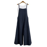 Women Casual Loose Jumpsuit Summer Solid Cotton Linen Straps Wide Leg Pants Commuter Oversized Sleeveless Dungaree Bib