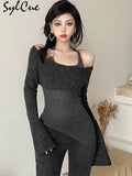 Intellectual Elegant Simple Solid Color Fake Two Pieces Casual Knitted Elastic Breathable Women's Long Top-Outfit