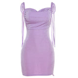Fongt Summer New Women's Sexy Back Fashion One Word Collar Pleated Bag Hip Dress