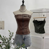 Real Shooting Spice Girls High-End Pu Leather Tector Locomotive Wind Wrapped Bra Vest Sleeveless Top Tide