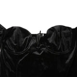 Waist Suede Flared Sleeve Wrap Chest Hepburn Dress-Outfit