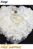 Jewelry Case Heart-shape Rose Flowers Ring Box Romantic Wedding Ring Bearer Pillow Cushion Holder Valentine's Day Gift