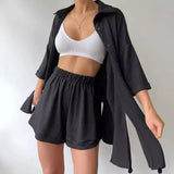 Fongt New Personalized Open Fork Mid-Sleeve Shirt Shorts Set
