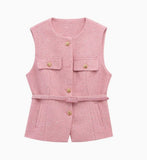 Fongt Women's Clothing INS Net Red Explosive With Belt Beads Texture Vest
