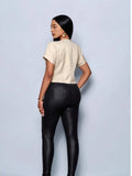 Fongt Solid Color V-Neck Metal Button Asymmetrical Sleeve Shirt