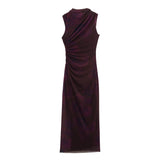Fongt 2024 New Women's Wear Temperament Pleated Silk Net Slim MIDI Dress 9601541-Outfit