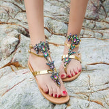 Woman Sandals Fashion Shoes Rhinestones Chains Thong Gladiator Flat Sandals Crystal Chaussure Plus Size 42 tenis