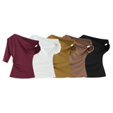 Fongt Women's ZA Explosion New Multi-Color Oblique Shoulder Design Side Top