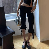 Knee Length Capri Low Waist Drawstring Pants-Outfit
