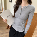 Unique Half-Breasted Elastic Slim Threaded Shoulder Long-Sleeved T-Shirt Women's Early Autumn New Inner