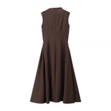 Fongt Women's Explosive High-Grade Metallic Buckle Symmetrical Wrinkleless Sleeveless Dress