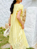 Fongt New Holiday Dress Women's Short-Sleeved Seaside Beach Dress European Women's Loose Mid-Long Dress