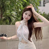 Three-Dimensional Flower Sling Vest Sexy Summer Bareback Temperament Irregular Outside Clothes Design Short