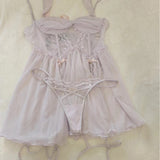 Fongt Sexy Pajamas Women Spring And Autumn Pure Lusty High-End Summer Small Breast Lace Sling Aja Syringe Set
