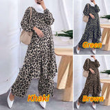 Leopard Printed Casual Loose Muslim Sets ZANZEA Women Full Sleeve Blouse Long Pants 2022 Party Suits Islamic