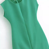 Spring Style Shoulder Padded Crepe Sleeveless Mini Dress 2586323-Outfit