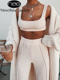 Tacksuit Women 2 Piece Set Sleeveless White Ribbed Two Piece Outfits Crop Top Long Pants Spring Sexy Casual Matching