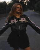 Black Bow Faux Leather Biker Jacket-Outfit