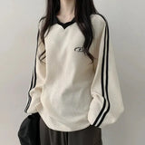 Polo Collar Embroidered Waffle Sweatshirts-Outfit