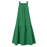 Solid A Line Robe 2021 Summer Sling Vestidos Beach Holiday Ruffle Dresses Womens Fashion Sleeveless Maxi