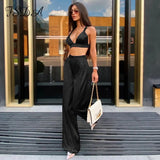 2021 Summer Autumn Satin Two Piece Set Sleeveless Crop Top And Pants Long Women Outfits Tracksuit Elegant Green