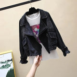 Fongt New Korean Version Loose Large Size BF Student Versatile Retro Motorcycle Denim Jacket Female Short Jacket-Outfit