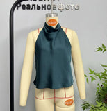 Fongt Summer New Silk Tatami Temperament Hanging Neck Blouse