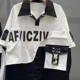Letter Printed Blouse Women's Clothing Casual Turn-down Collar Button Summer Stylish Asymmetrical Patchwork Shirt New-Outfit